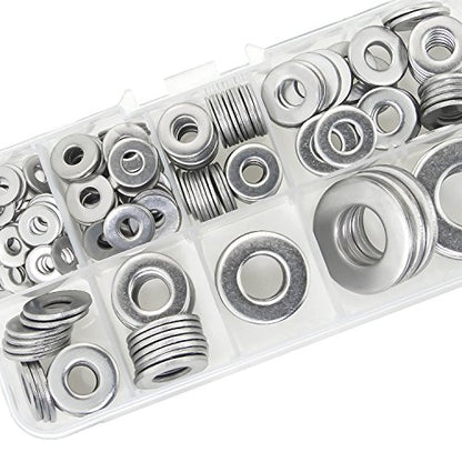 260 Pieces 8 Sizes Stainless Steel Flat Washers, 1/2 3/8 5/16 1/4 12# 10# 8# 6# Hardware Gasket Assortment Kit - size: Stainless Washers Kit (260 Pieces)