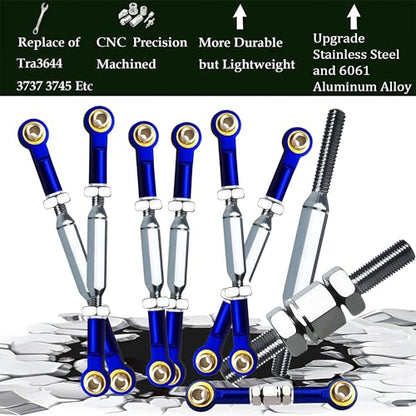 Stainless Steel Camber Links with Rod Ends Set for 1/10 Traxxas Slash,Blue | Adjustable Turnbuckles with Spacers & Wrench for Rustler 4X4/2WD, Stampede 4X4, Hoss 4X4, Bandit/VXL RC Car Hops Up Parts - color: Navy Blue