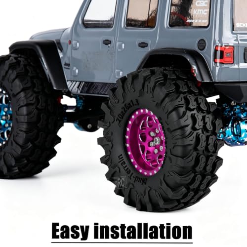 for 1/18 1/24 Axia l SCX24 TRX4M,1.3 Beadlock RC Wheels and Tires,1.3" Aluminum & Brass RC Wheel Hub Rim Rubber Tires RC Truck Tires Heavy Duty Rim.Pink 4PCS - color: (4pcs）pink