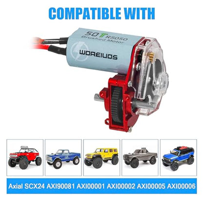050 50T Brushed Motor with Transparent Acrylic Aluminum Alloy Transmission Gearbox for 1/24 RC Crawler SCX24 AX24 Upgrade(Red) - color: Red&Black