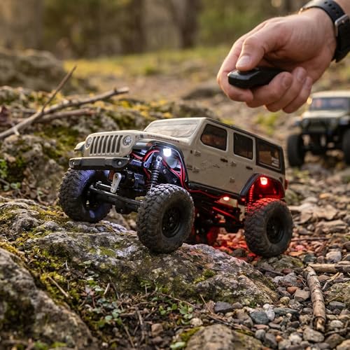 4 LED Rock Lights Kit for Axial SCX24 1/24 RC Crawler Car Upgrade Parts, White and Red Headlight Taillight Lighting System with Remote Control