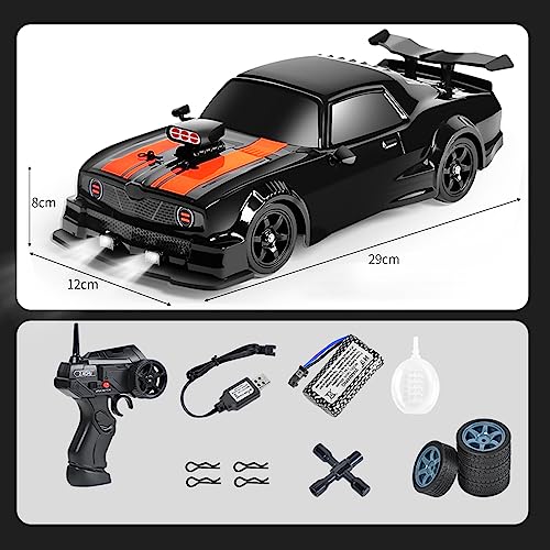 GoolRC Remote Control Drift Car, 1:16 Scale Fast and Furious Cars 18KM/H High Speed RC Cars 2.4GHz 4WD Remote Control Race Car LED Lights Spray Rubber Tire for Adults Teens Gift
