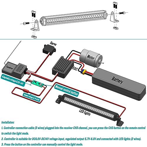 RC Light Bar 30 LED 5.3 Inch Aluminum RC Lights RC Crawler Accessories for Axial SCX10 Traxxas TRX4 TRX6 Arrma Senton Redcat GEN7 1/8 1/10 Scale Rock Crawler Truck RC Car Roof Light Kit