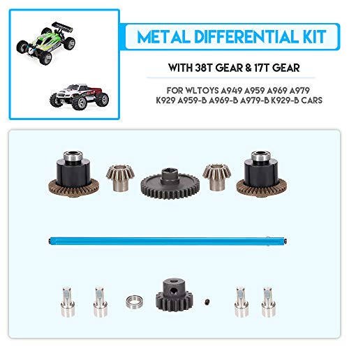 GoolRC RC Car Metal Differential Kit - 38T & 17T Differential Gears, Drive Shaft, Steering Hub for WLtoys A949/A959/A969/A979/K929/A959-B/A969-B/A979-B/K929-B RC Car