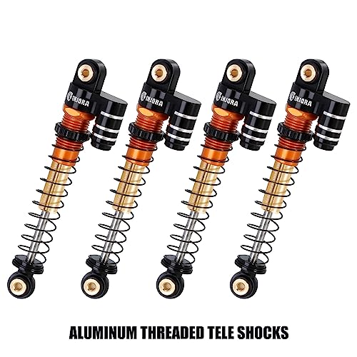 INJORA 43mm Aluminum Threaded Double Barrel Shocks Dampers for Axial SCX24(Gold)