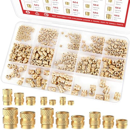 Newdeli 400pcs Threaded Inserts M2 M2.5 M3 M4 M5 M6 Heat Set Inserts Kit for Plastic and 3D Printing Components- Brass Metric Knurled Nuts Assortment Kit - size: M2 M2.5 M3 M4 M5 M6 (400 pieces)