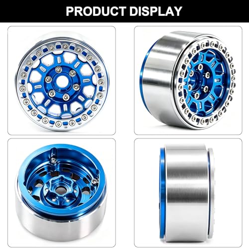 1.9" Beadlock Wheels and Tires 90mm for MJX Hyper Go H12Y, MN128 | CNC Aluminum Wheels, Soft Rubber Tires with Foam Inserts, Installation Tool Included, Blue - color: Blue
