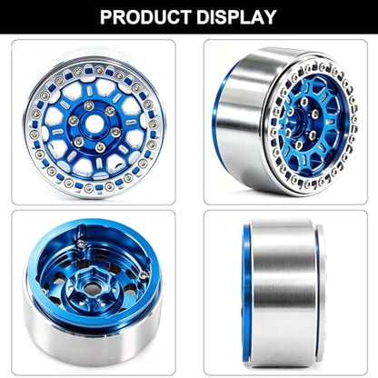 1.9" Beadlock Wheels and Tires 90mm for MJX Hyper Go H12Y, MN128 | CNC Aluminum Wheels, Soft Rubber Tires with Foam Inserts, Installation Tool Included, Blue - color: Blue