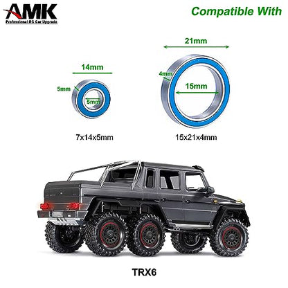 55Pcs TRX6 Metal Ball Bearings Kit, Rubber Sealed Wheel Bearings Set for 1/10 RC Crawler G63 6x6 Truck Upgrades
