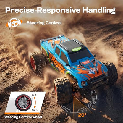 Vroomix 1:16 4WD RC Car, Blue Remote Control Light Hobby Racing Monster Truck Toy Gift for Kids, 3 Driving Modes, Up to 28 Mph, 35 Mins, 110 Ft Range, Toy Truck for Boys Age 8-12 & Adults - color: Blue