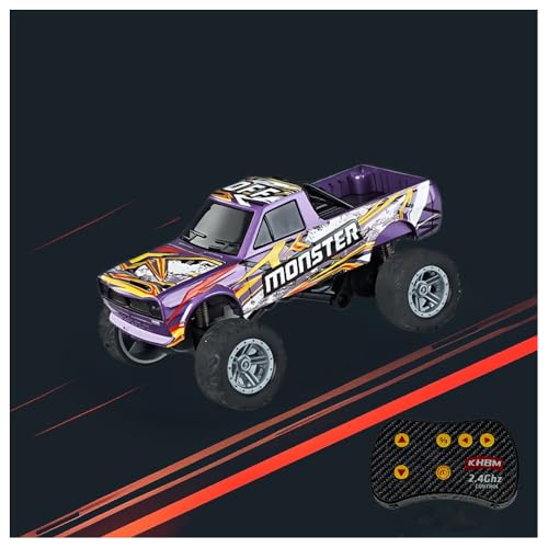 1/64 Scale Alloy RC Car 2.4GHZ Off-Road Remote Control Car with Trailer Three Speed Adjustment Small RC Truck Gifts for Christmas Day Birthday (HB10 Purple) - style: HB10 Purple