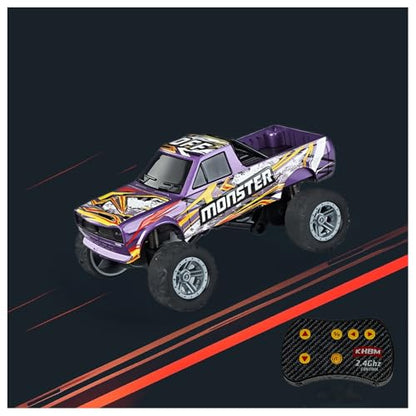1/64 Scale Alloy RC Car 2.4GHZ Off-Road Remote Control Car with Trailer Three Speed Adjustment Small RC Truck Gifts for Christmas Day Birthday (HB10 Purple) - style: HB10 Purple