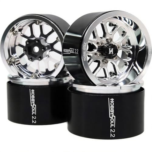 RC 2.2 Beadlock Wheels 40mm Wide 4-Pack Fits TRX4 SCX10 Capra | -11mm negative offset, Silver CNC aluminum rims with 12mm hex hub For RC 1/10 mud rock crawler trucks upgrades - color: Silver