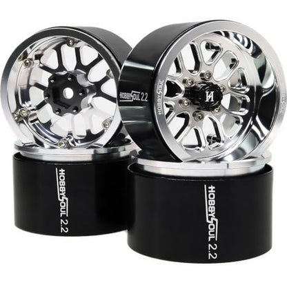 RC 2.2 Beadlock Wheels 40mm Wide 4-Pack Fits TRX4 SCX10 Capra | -11mm negative offset, Silver CNC aluminum rims with 12mm hex hub For RC 1/10 mud rock crawler trucks upgrades - color: Silver