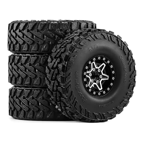 1.9" Beadlock Wheels and Tires 121mm (4.75in) for TRX4 SCX10 1/10 RC Crawler Upgrade Parts (Black-3, 4Pcs) - color: Black+P tires