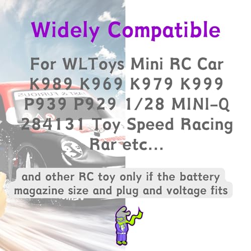 2S 7.4V 1000mAh 20C Battery with JST Plug Compatible with WLToys Mini RC Car K989 K969 K979 K999 P939 P929 1/28 MINI-Q 284131 Toy Speed Racing Truck with Charger
