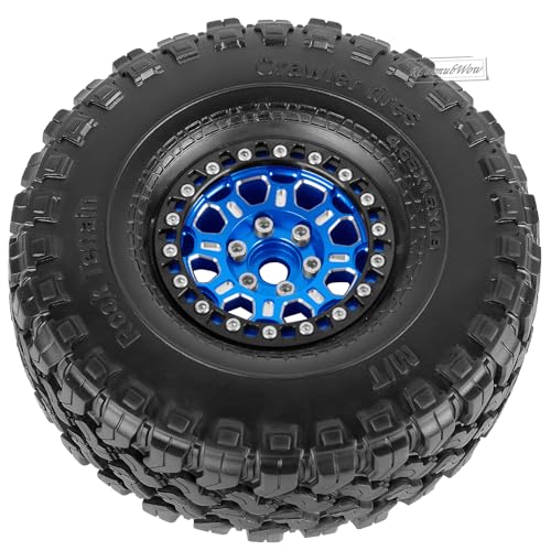 RC 1.9 Beadlock Tires 1.9 Wheels and Tires for 1/10 RC Crawler,TRX6 TRX4 AX103007 SCX10 90046 D90 Gen7 8 MST VS4-10,Aluminium Alloy 1.9 RC Wheel Rims & Rubber Tyre,Navy Blue - color: Navy Blue(4pcs)