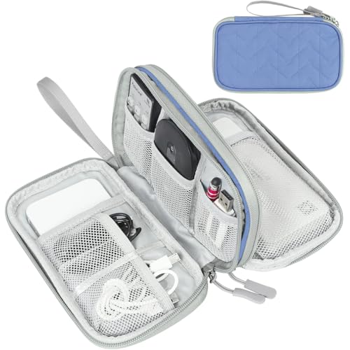 FYY Travel Cable Organizer Pouch Electronic Accessories Carry Case Portable Waterproof Double Layers All-in-One Storage Bag for Cord, Charger, Phone, Pattern Blue - color: Blue Quilted, size: Small
