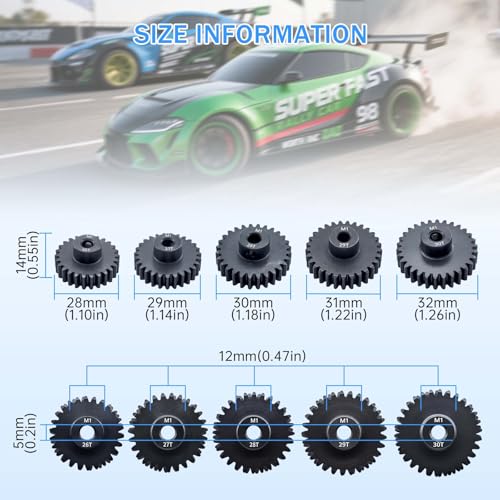 Metal Steel M1 Pinion Gear 26T 27T 28T 29T 30T 5mm Shaft Gears with Hex Key for 1/8 RC Car Brushless Brush Motor Parts - size: 26T 27T 28T 29T 30T
