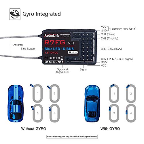 Radiolink R7FG 7 Channels Real-time Telemetry and Long Range Control Receiver R6FG for RC Crawler Truck Buggy Boat Vehicles