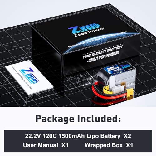 Zeee 6S 1500mAh Lipo Battery 22.2V 120C with XT60 Plug (2 Pack) | RC Battery for FPV Drone Quadcopter Helicopter Airplane RC Boat Car Racing Models