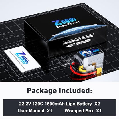 Zeee 6S 1500mAh Lipo Battery 22.2V 120C with XT60 Plug (2 Pack) | RC Battery for FPV Drone Quadcopter Helicopter Airplane RC Boat Car Racing Models