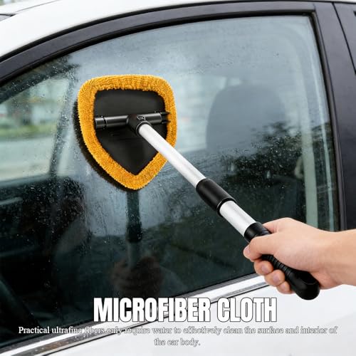 Windshield Cleaner Tool, Windshield Cleaning Tool, Car Window Detailing Cleaning Kit with Extendable Handle and Reusable Microfiber Pads, Auto Glass Wiper Brush for Car Office Home (Orange) - color: Orange