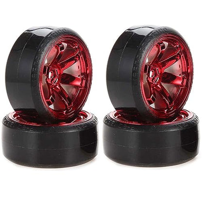 4Pcs 63mm RC Drift Car Tires Hard Tyres Plastic Wheel Rims for 1/10 On-Road Drifting Car for HSP Tamiya HPI Kyosho Spare Parts(Red) - color: Red