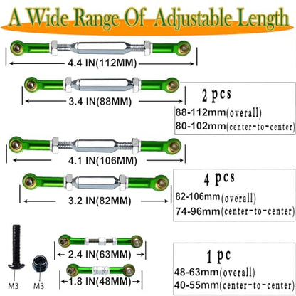 Stainless Steel Turnbuckles Compatible with Slash Rustler Stampede,Green | 74-112mm Adjustable Camber Links with Spacers & Wrench for 1/10 Traxxas Slash 2WD 4X4, Rustler VXL, Hoss 4X4, Nitro Slash - color: Stainless Steel & Green