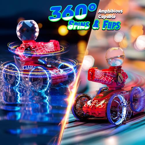 Amphibious Remote Control Car with Water Gun, Waterproof Spider RC Cars & RC Boat for Kids, Pool & Beach Toy for Outdoor Indoor Play 3 4 5 6 7 8 9 Years Old Boy Birthday Summer Gifts