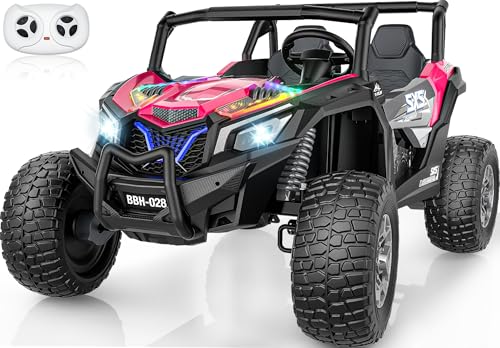 XXXL 4WD 24V Ride on Toys for Big Kids 3-14, Max 5.5Mph & 220 lbs Load,Pink | Adjustable 22” 2 seater ride on car for kids, 15" eva all-terrain tires, remote control, led lights, smooth shock absorbers - color: Pink
