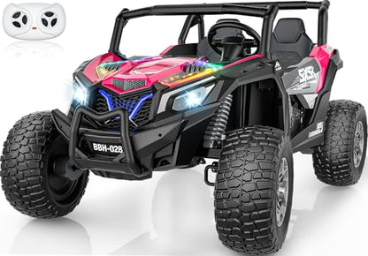 XXXL 4WD 24V Ride on Toys for Big Kids 3-14, Max 5.5Mph & 220 lbs Load,Pink | Adjustable 22” 2 seater ride on car for kids, 15" eva all-terrain tires, remote control, led lights, smooth shock absorbers - color: Pink