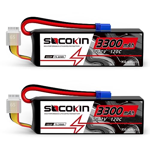 6S 3300mAh Lipo Battery 22.2V Lipo RC Battery with EC5 Plug Soft Case for RC Car Boat RC Racing Truck Helicopter Airplane 2 Pack