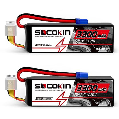 6S 3300mAh Lipo Battery 22.2V Lipo RC Battery with EC5 Plug Soft Case for RC Car Boat RC Racing Truck Helicopter Airplane 2 Pack