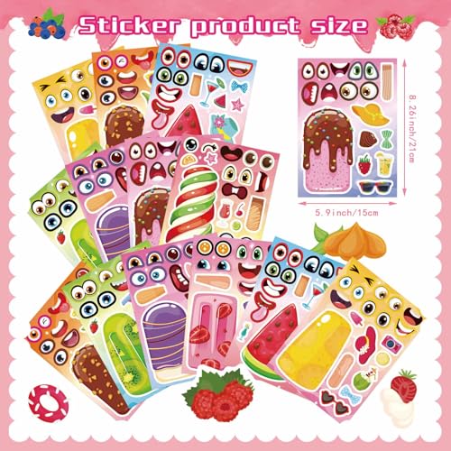 Make Your Own Ice Cream Stickers, Make a Face Sticker | 24 Sheets Mix and Match Watermelon, Chocolate, Kiwi, Strawberry Ice Cream Stickers for Kids Activities Supplies Crafts - style: Ice Cream