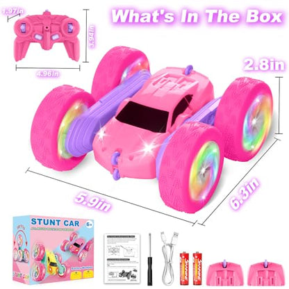 Remote Control Car, RC Cars for Girls, 2.4 GHz Double Sided RC Crawler with Upgraded USB-C Modular Battery, 360°Rotating Car Toys for 6 7 8 9 10 11 12 Year Old Girl Birthday Gift Pink-Purple - color: Pinkpurple