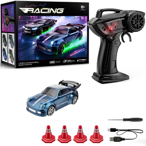 1:64 Scale Mini RC Drift Car with Gyro Full Proportional RTR 2.4Ghz Remote Control with RGB Lights (05-Blue) - style: 05-Blue