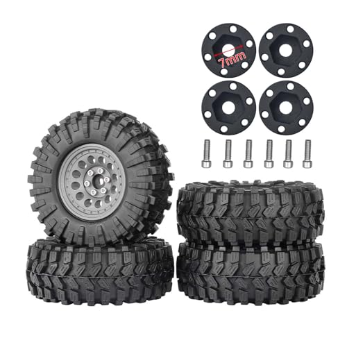 1.3” All-Terrain Tire and Wheel Set, Metal Beadlock 5mm & 7mm Hex Wheels for SCX24 TRX4M 1/12 1/14 1/18 1/24 RC Crawler Car (A, Gray) - color: A, Gray