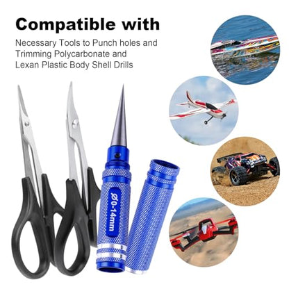 3-Pack HobbyPark RC Body Reamer Hole Puncher and Curved Scissors & Straight Scissors Trimming Tools Set for RC Car Body Shell Lexan Plastic