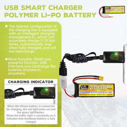 1PCS 3S Lipo Battery 11.1V 2000mAh 35C with XT30 Plug with USB Charging Cable for RC Cars Trucks Boats Quadcopter FPV Drone Battery