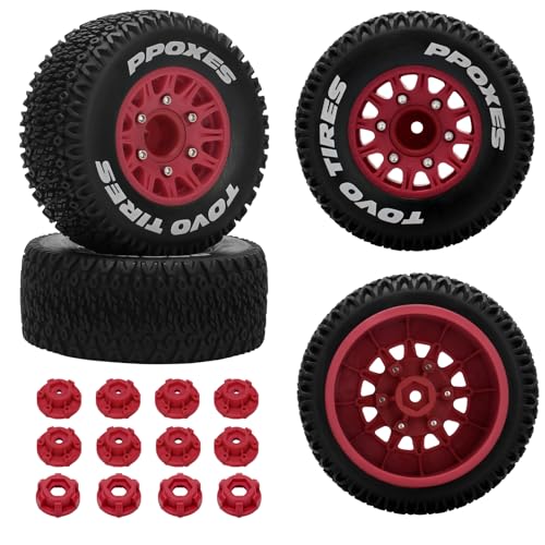 12mm/14mm/17mm Hex RC Wheels and Tires RC Truck Tires 1/10 Scale Tyres Detachable Replacement RC Car Tires for Arrma Senton Tires Slash Tires Axial Redcat Rc4wd Hex Fury (Red) - color: Red