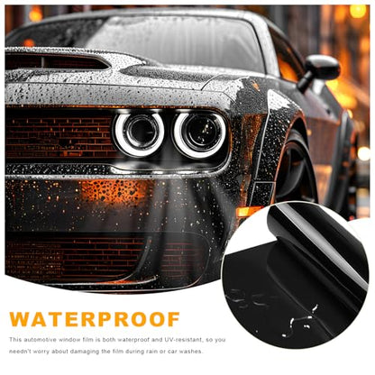 Car Headlight Vinyl Film, 48"×11.8" Self-Adhesive Car Headlight Tint Sticker with Squeegee & Cutter, Waterproof Wrap Film Roll for Vehicle Headlights Taillights Fog Lights (Drak Black) - color: Drak Black