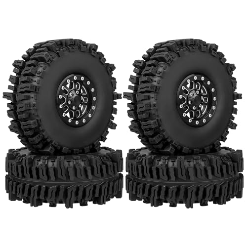 HobbyPark 1.9 Beadlock Wheels for TRX4 Axial SCX10 II III RR10 Wraith Redcat Gen 8 Gen 7 RC4WD 1/10 Scale RC Crawler Car (Black Ring w/Tires) - color: Black Ring W/Tires