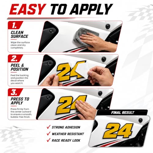 Custom Racing Number Decals, Waterproof Peel and Stick Vinyl Number Stickers, Personalized Race Car Numbers for Motorcycle, Golf Cart, RC Car, Kart, Helmet, Truck