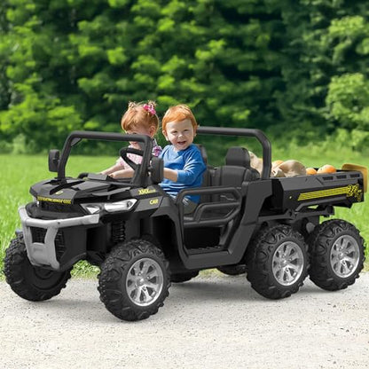 Hetoy 24V 2-Seater Ride On Dump Truck with Parent Remote Control, 4WD 6-Wheel Electric Car for Big Kids, UTV Style Dump Bed & Music Horn, ASTM/CPSIA Certified (Ages 3+) - color: Black