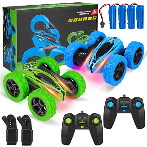 2PACK RC Stunt Car Watch Gesture Sensor Car 4WD Double Sided 360 Degree Rotating Tumbling Rechargeable Car High Speed 2.4GHZ Off Road Hobby RC Toy Cars for Xmas Birthday Gift Adults,Kids (Blue/Green) - style: Blue&Green