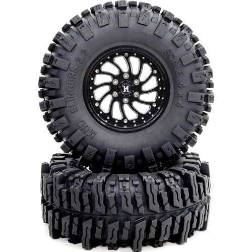 4pcs 2.2 Mud Slingers Tires 124mm Tall & Adjustable Offset 2.2 Wheels 40mm Wide Rims for RC Mud Crawler TRX4 Everest 10 SCX10 Capra Upgrades,HS701581 - color: Black