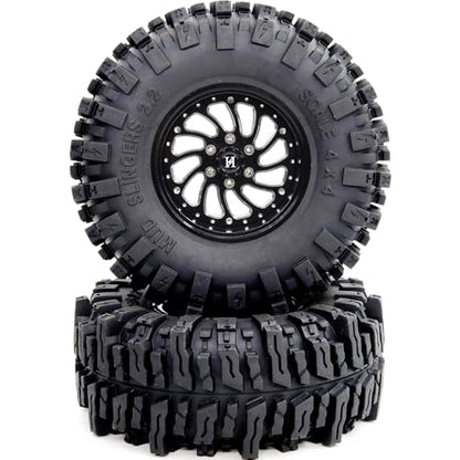 4pcs 2.2 Mud Slingers Tires 124mm Tall & Adjustable Offset 2.2 Wheels 40mm Wide Rims for RC Mud Crawler TRX4 Everest 10 SCX10 Capra Upgrades,HS701581 - color: Black