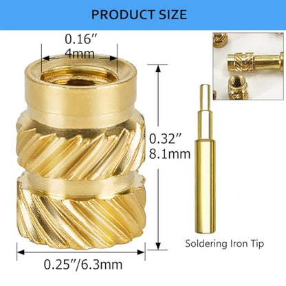 QSJ 40Pcs Threaded Inserts Heat Set Inserts Kit M4x8.1x6.3 Brass Insert Nut with Soldering Iron Tip for 3D Printed Plastic Materials - size: (40pcs) M4x8.1x6.3