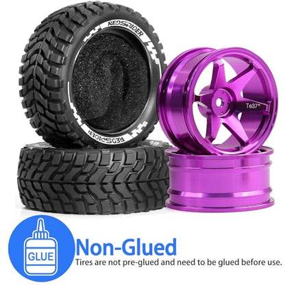 REDSPIDER Aluminum Alloy 1/10 On-Road Rally Wheel Tires 2.95" OD 12mm Hex for 1/10 Tamiya TT01 TT02 XV02 XV01 WLtoys HSP Kyosho WR8 RedCat Sakura HPI (Purple) - color: Purple